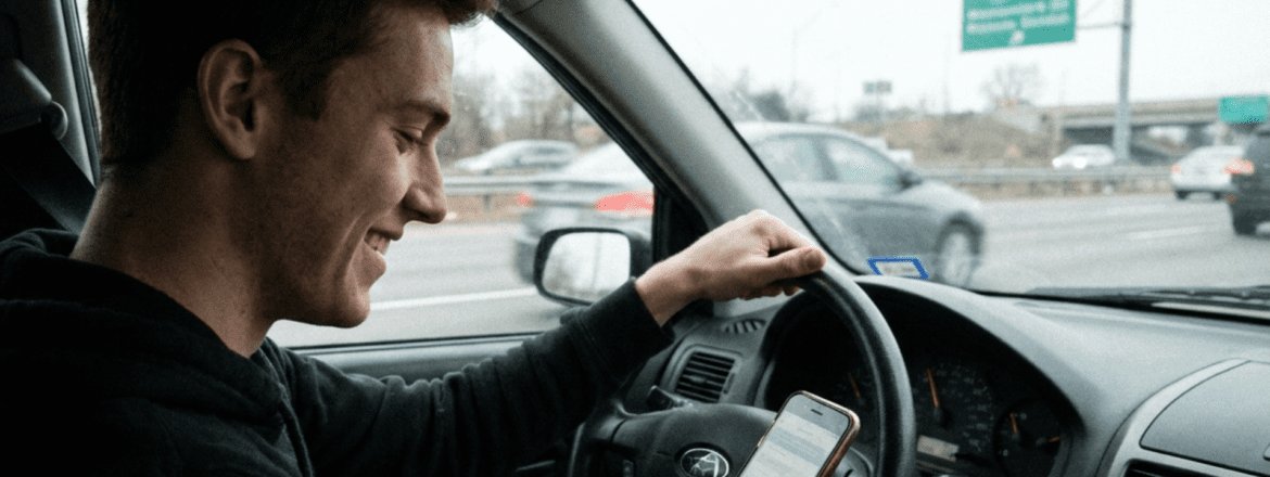 Distracted Driver Looking at Mobile Device