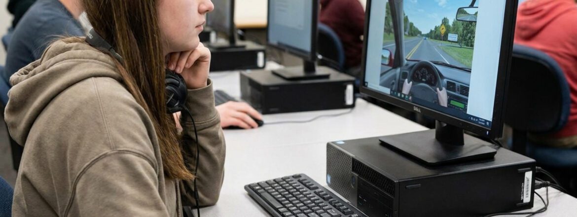 Driving School Student Taking Online Course Test