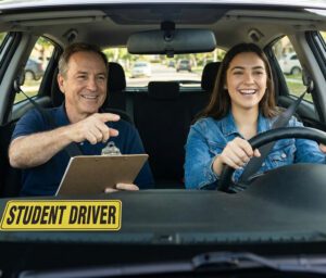 student driver taking test w/ instructor